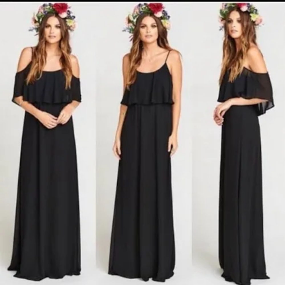 🆕 Show Me Your MuMu Caitlin Ruffle Black empire waist ruched formal maxi dress